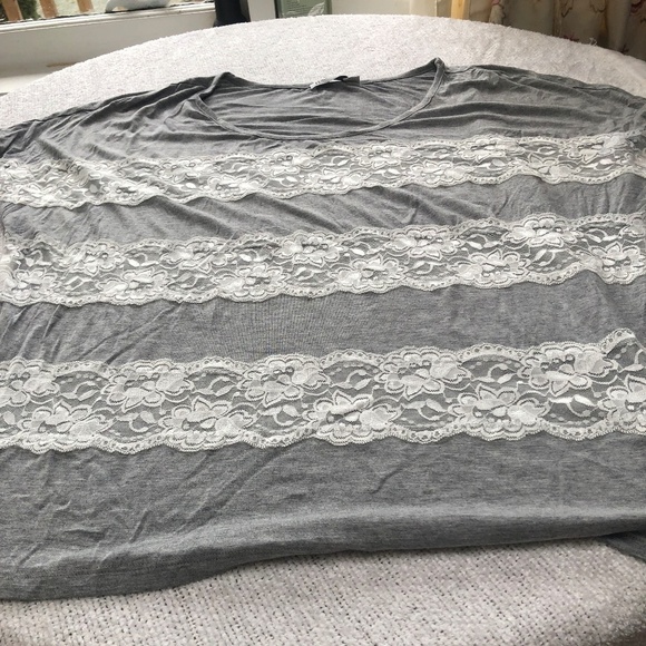 Ricki's Tops - Revolution by Ricki’s exl gray teeshirt with white laces embellishments